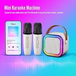 Mini Karaoke Machine for Kids and Adults, with 2 Wireless Microphones and Lights, Compatible with All Smartphones, Party Essential Toy (Beige)