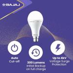 Bajaj iLED 8.5W Rechargeable Emergency Inverter LED Bulb | Cool Day Light | Upto 4 Hours Battery | B22D | (Pack of 1, White)