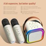 Mini Karaoke Machine for Kids and Adults, with 2 Wireless Microphones and Lights, Compatible with All Smartphones, Party Essential Toy (Beige)
